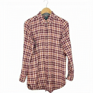 Roots Women's Red Plaid Long Sleeve Tunic Shirt Scoop Hem with Pockets US S